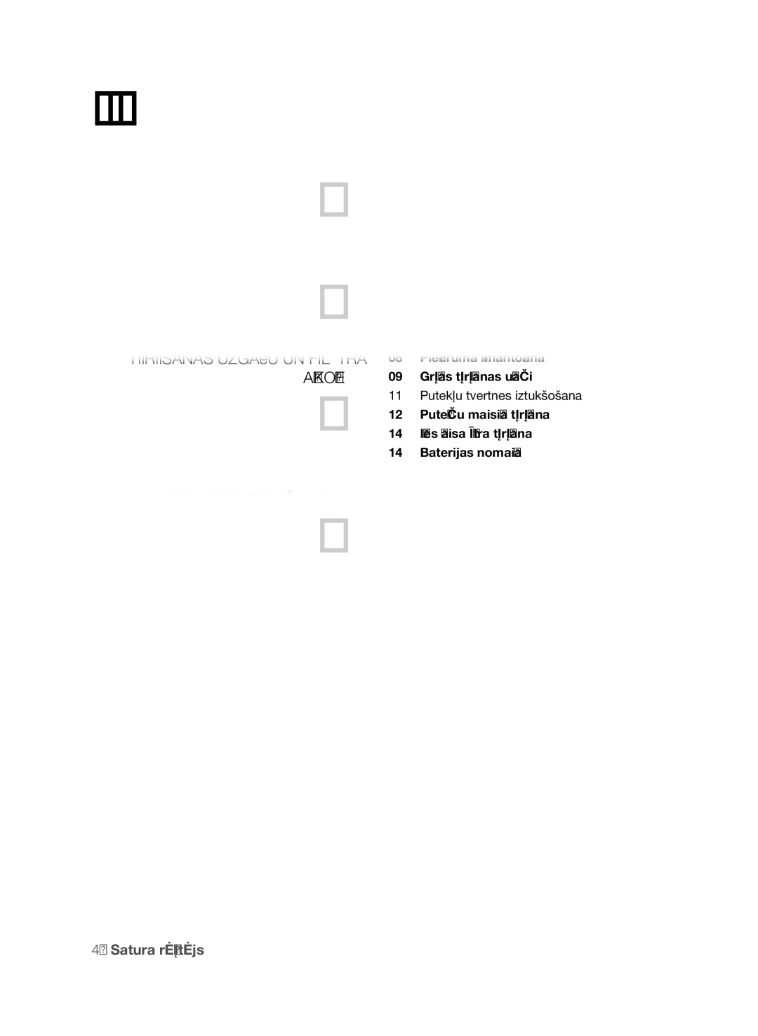 Samsung VCC9674H3G/XSB manual Satura rādītājs, Apkope 