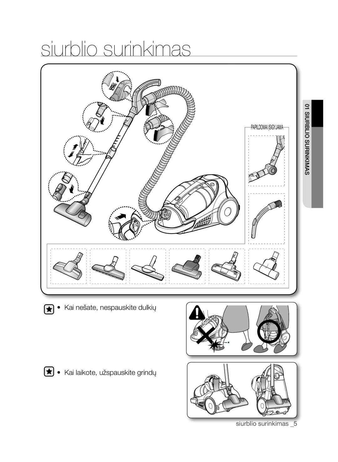 Samsung VCC9674H3G/XSB manual Siurblio surinkimas 