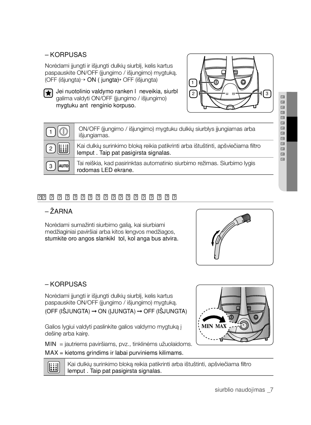 Samsung VCC9674H3G/XSB manual Valdymo pagal paviršių tipas, Korpusas 