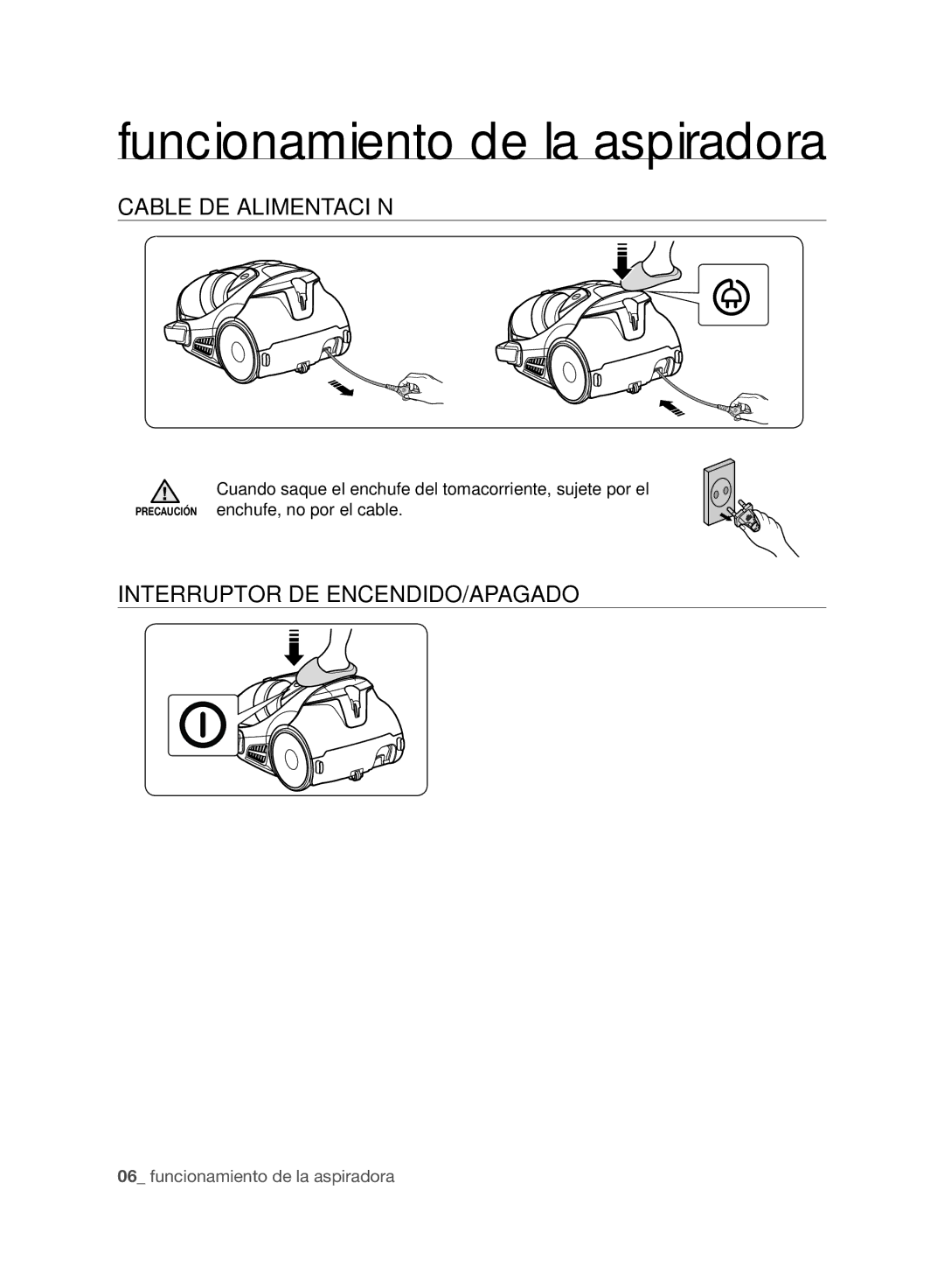 Samsung VCC96P0H1G user manual Cable DE Alimentación, Interruptor DE ENCENDIDO/APAGADO 