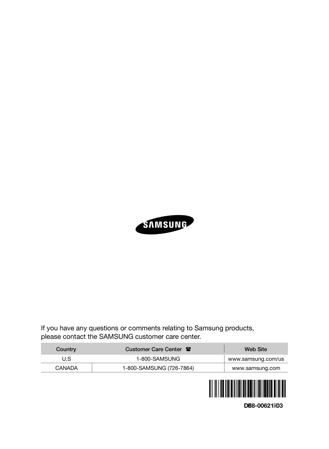 Samsung VCC96P0H1G user manual DJ68-00621J-03 