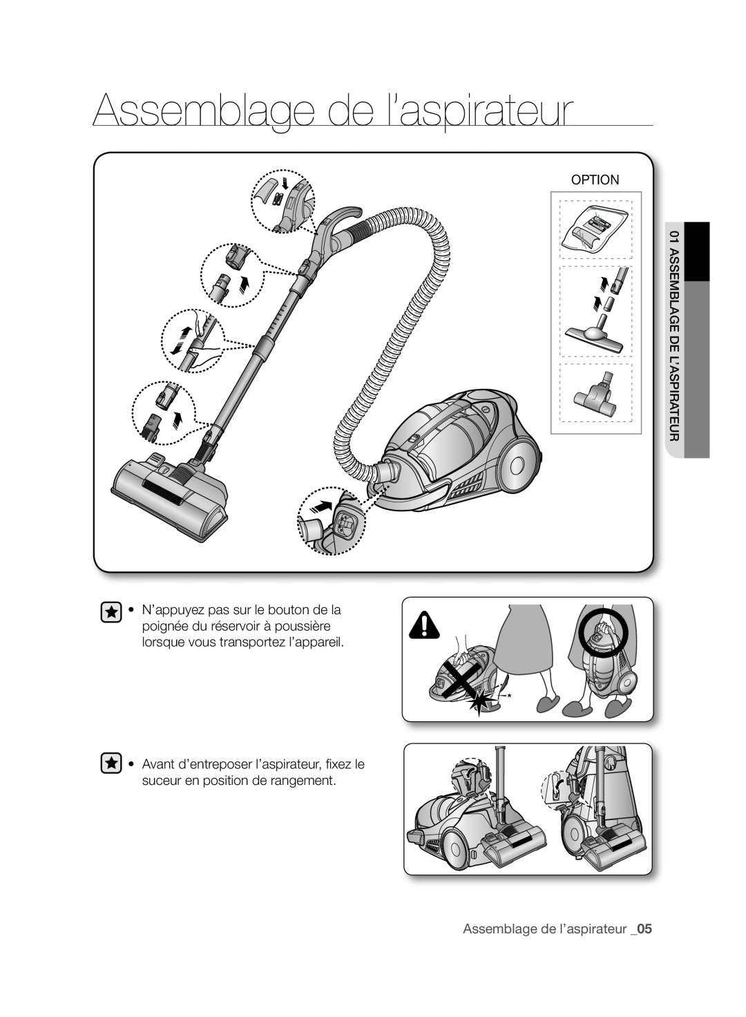 Samsung VCC96P0H1G user manual Assemblage de l’aspirateur _05, Option 