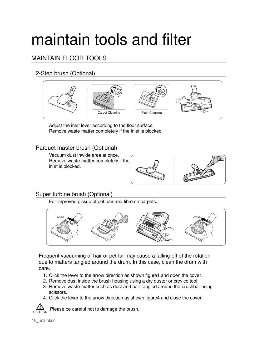 Samsung VCD9420S31/XSB, VCD9480H3W/XSB manual Maintain Floor Tools, Step brush Optional, Parquet master brush Optional 