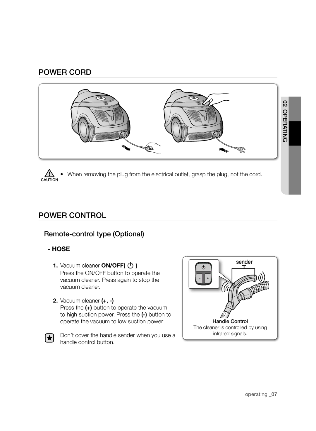 Samsung VCD9420S31/XEH, VCD9420S33/XEH, VCD9420S31/BOL manual Power cord, Power control, Remote-control type Optional 