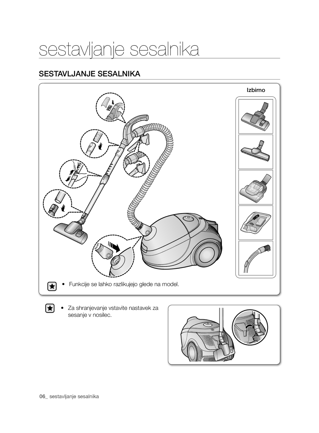 Samsung VCD9420S31/XEV, VCD9420S33/XEH, VCD9420S31/BOL, VCD9420S42/ATC manual Sestavljanje sesalnika, Sestavljanje Sesalnika 