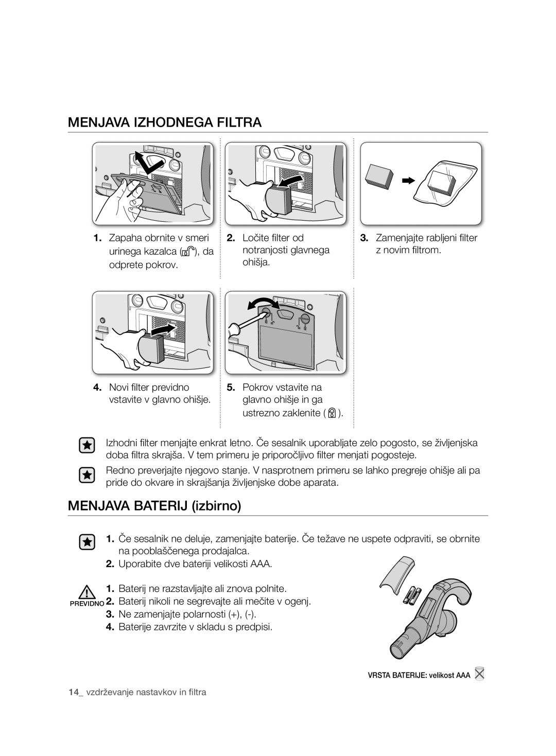 Samsung VCD9451S32/BOL manual Menjava Izhodnega Filtra, Zapaha obrnite v smeri Urinega kazalca , da odprete pokrov 