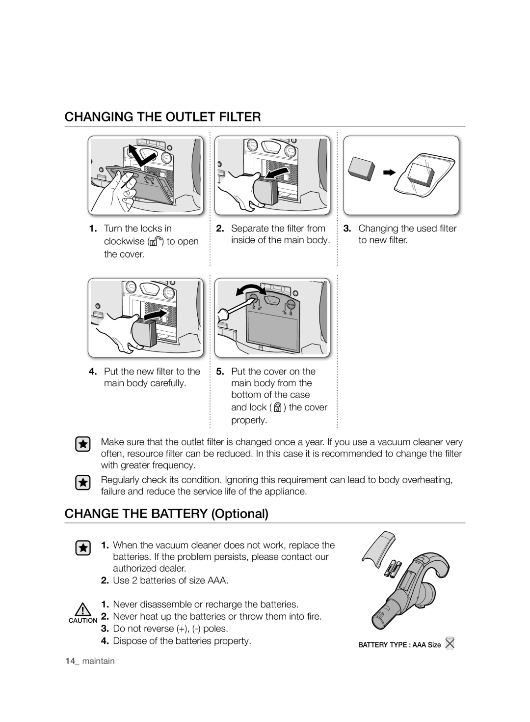 Samsung VCD9420S32/XSG, VCD9420S33/XEH manual Changing the Outlet Filter, Turn the locks Clockwise to open the cover 