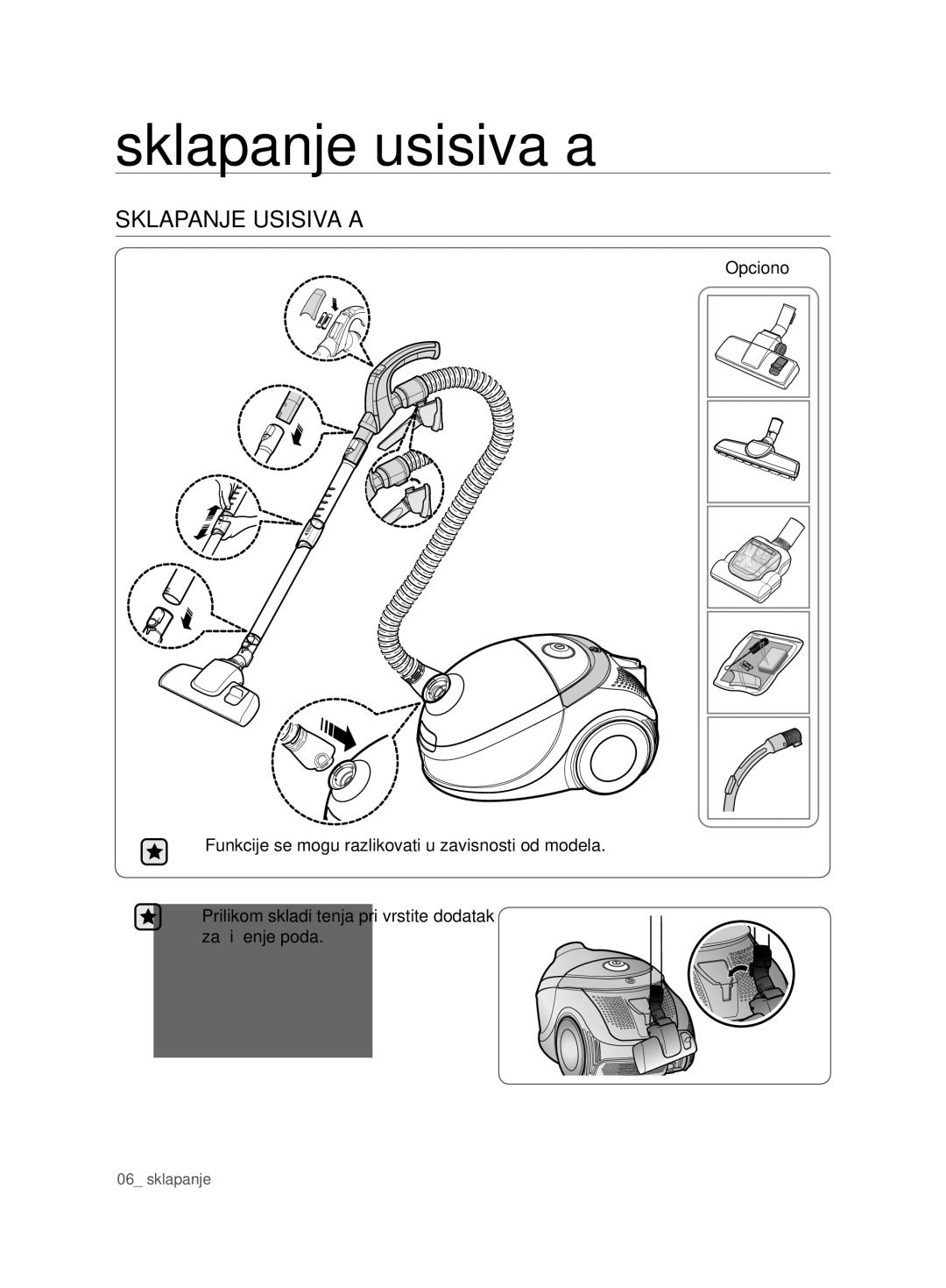 Samsung VCD9420S32/XSG, VCD9420S33/XEH, VCD9420S31/BOL, VCD9420S42/ATC manual Sklapanje usisivača, Sklapanje Usisivača 