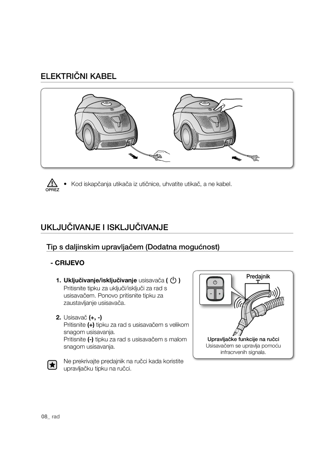 Samsung VCD9420S31/XEV Električni Kabel, Uključivanje I Isključivanje, Tip s daljinskim upravljačem Dodatna mogućnost 