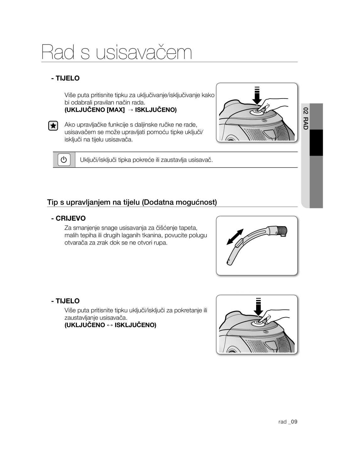 Samsung VCD9420S31/XEH, VCD9420S33/XEH, VCD9420S31/BOL manual Tip s upravljanjem na tijelu Dodatna mogućnost, Tijelo 