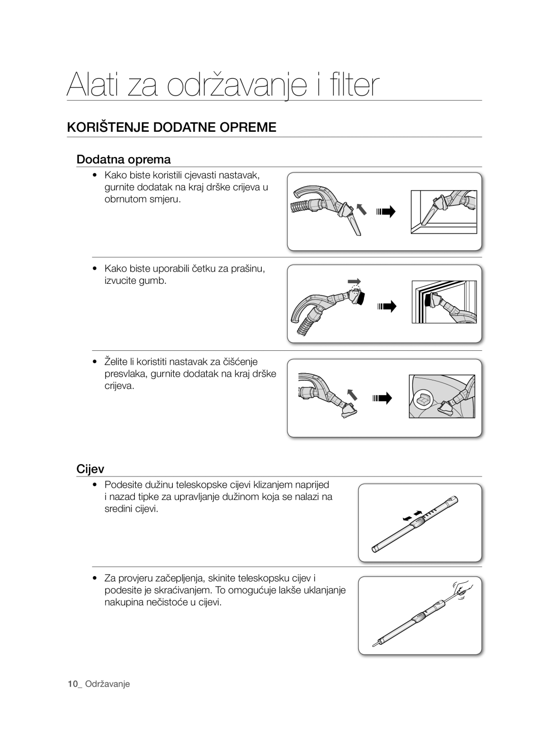 Samsung VCD9420S33/XEH, VCD9420S31/BOL, VCD9420S42/ATC manual Alati za održavanje i filter, Korištenje Dodatne Opreme, Cijev 