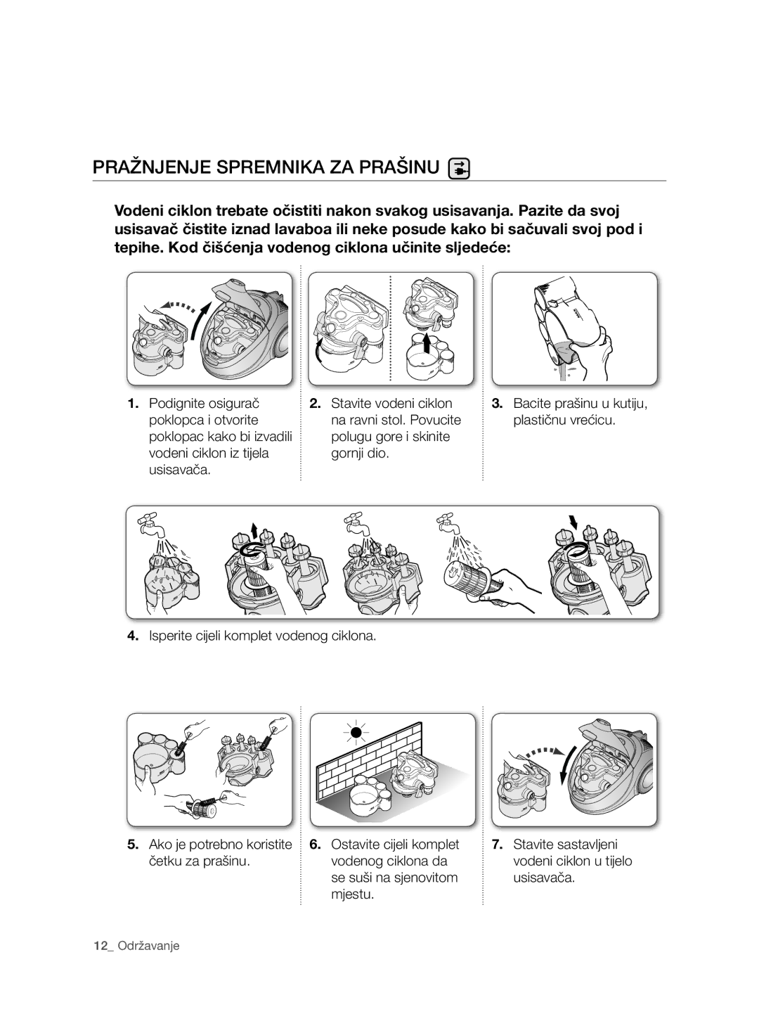 Samsung VCD9420S42/ATC, VCD9420S33/XEH manual Pražnjenje Spremnika ZA Prašinu, Isperite cijeli komplet vodenog ciklona 