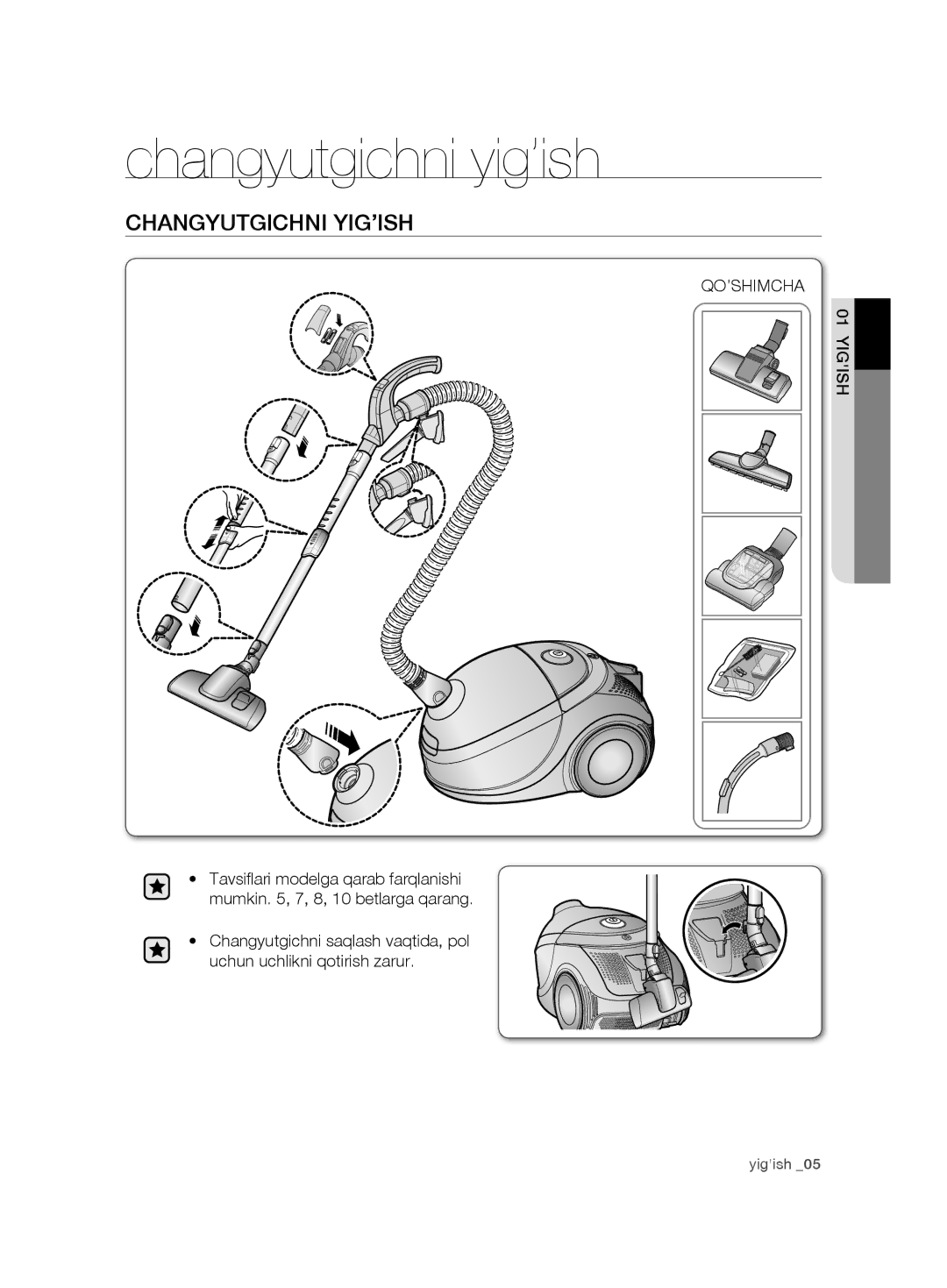 Samsung VCD9481H3W/XEV, VCD9421S32/XEV manual Changyutgichni yig’ish, Changyutgichni YIG’ISH 