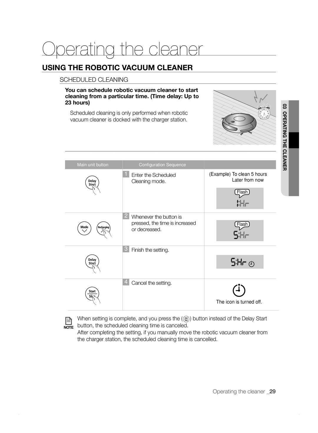 Samsung VCR8824T3R/XET manual Scheduled Cleaning, Cleaning mode 