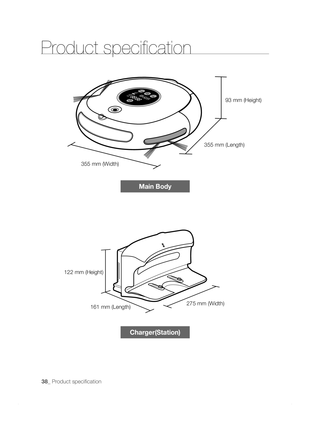 Samsung VCR8824T3R/XET manual Product speciﬁ cation, Mm Height Mm Length Mm Width 