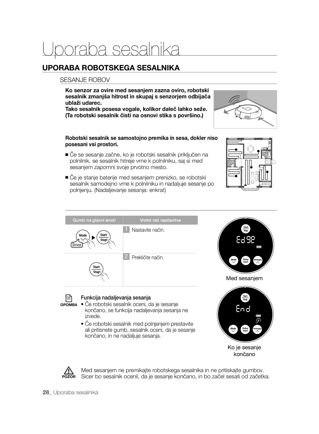 Samsung VCR8824T3R/XET manual Sesanje Robov, Ko je sesanje Končano 