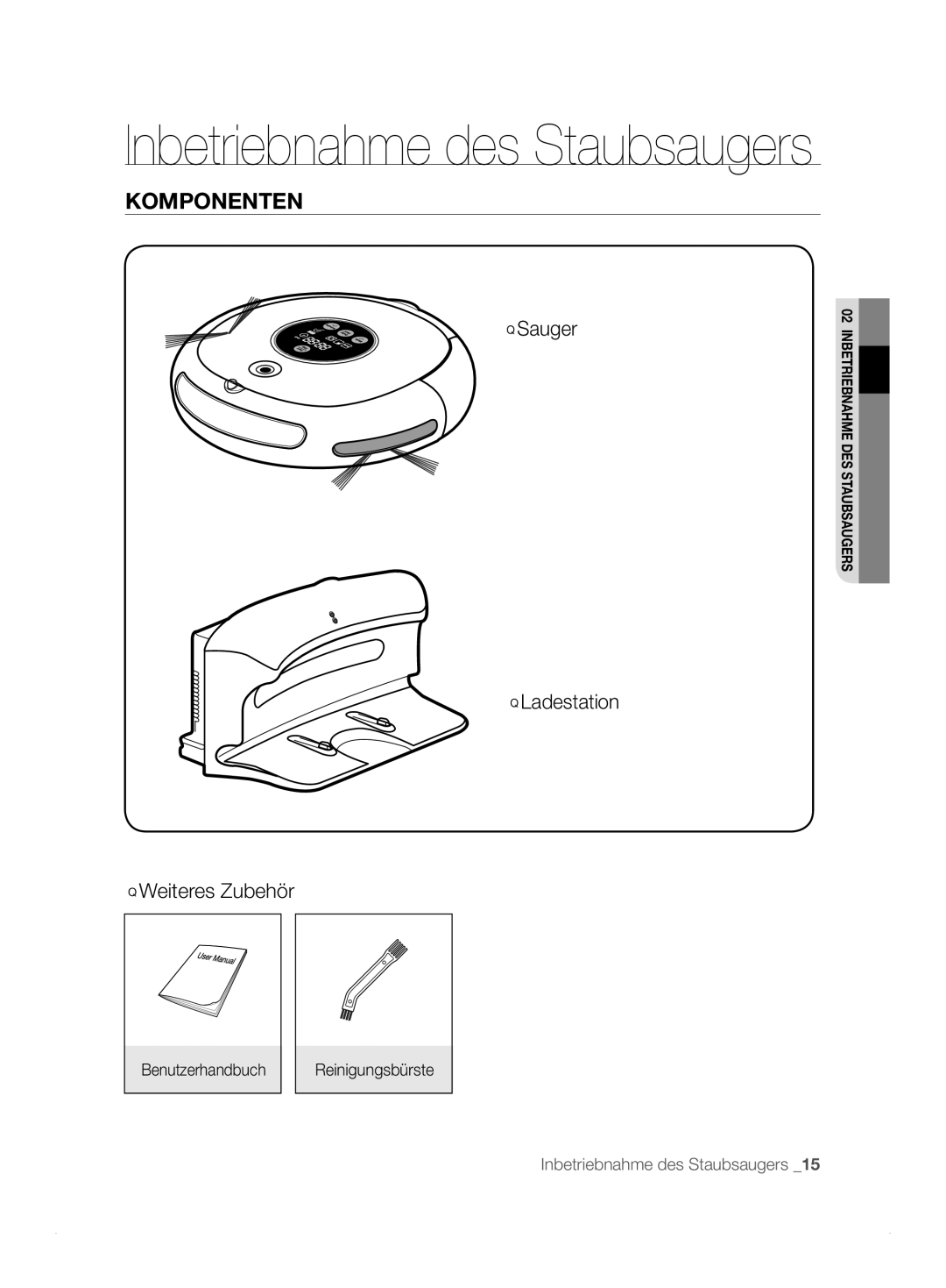 Samsung VCR8824T3R/XET manual Komponenten, Benutzerhandbuch Reinigungsbürste 