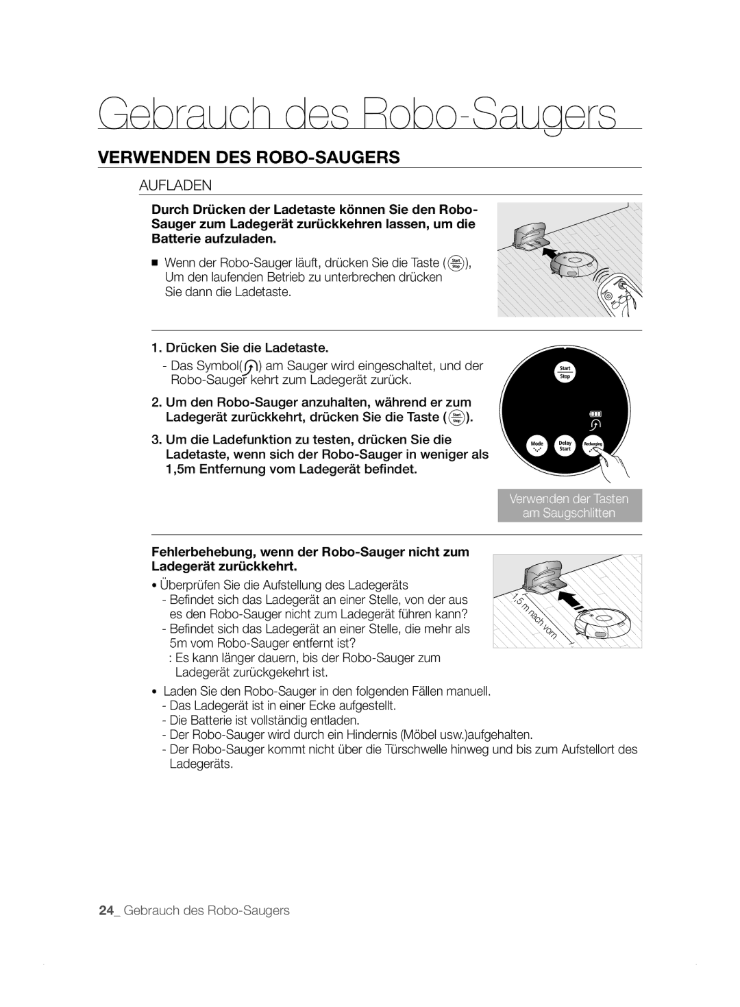 Samsung VCR8824T3R/XET manual Aufladen, Überprüfen Sie die Aufstellung des Ladegeräts 