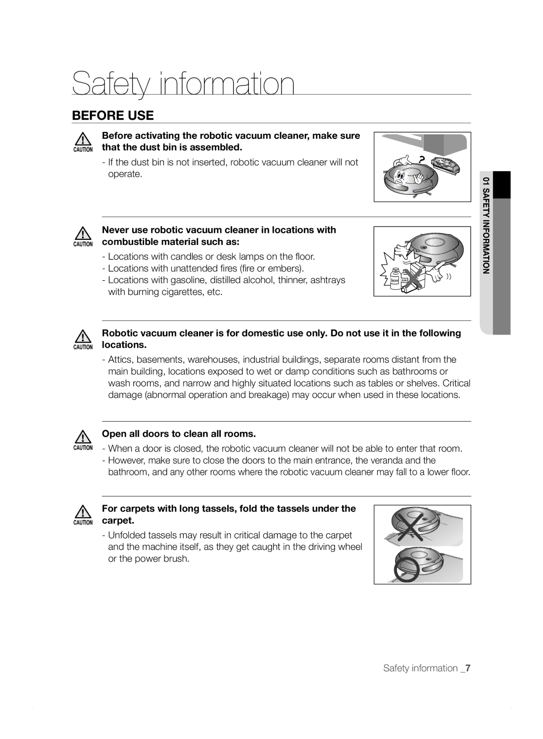 Samsung VCR8824T3R/XET manual Before USE, Open all doors to clean all rooms 