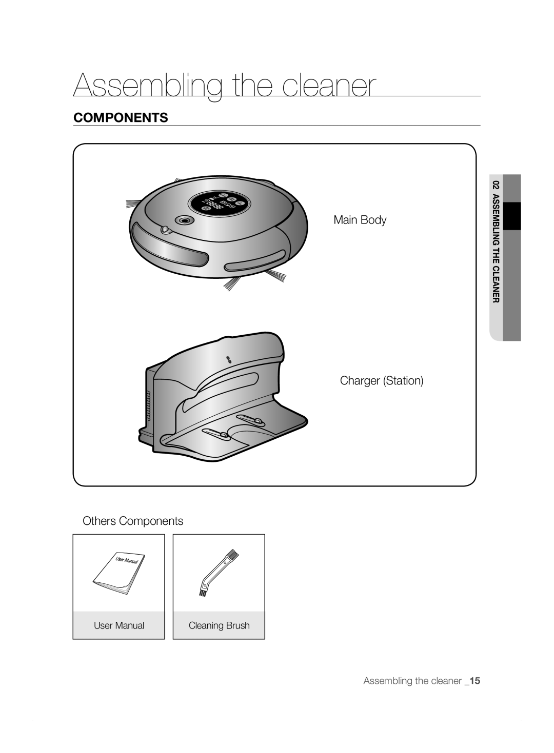 Samsung VCR8824T3R/XET manual Assembling the cleaner, Components, Cleaning Brush 