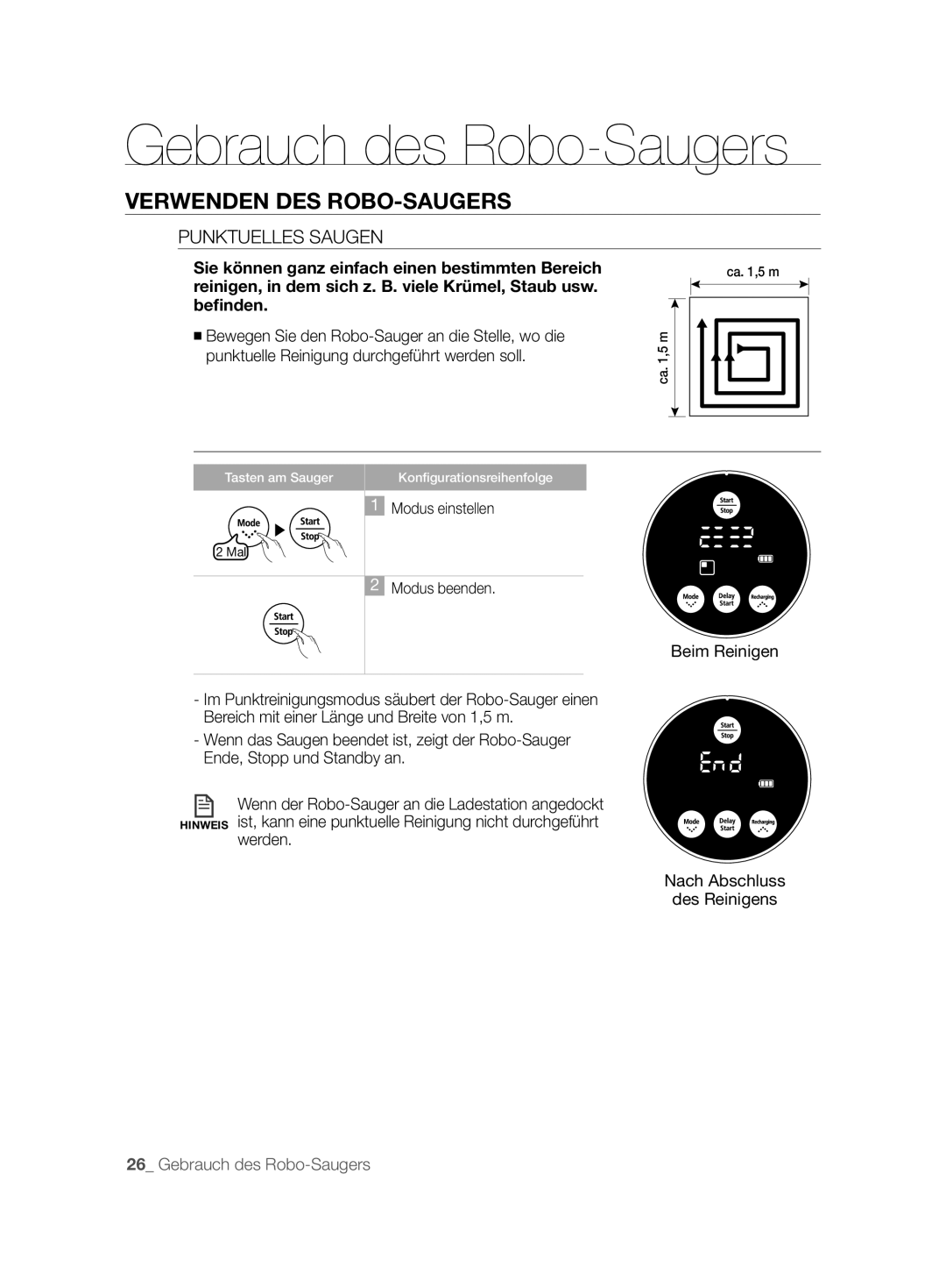 Samsung VCR8825T3R/XET, VCR8825T3B/XEG, VCR8825T3B/XET, VCR8825T3R/XEF manual Punktuelles Saugen 