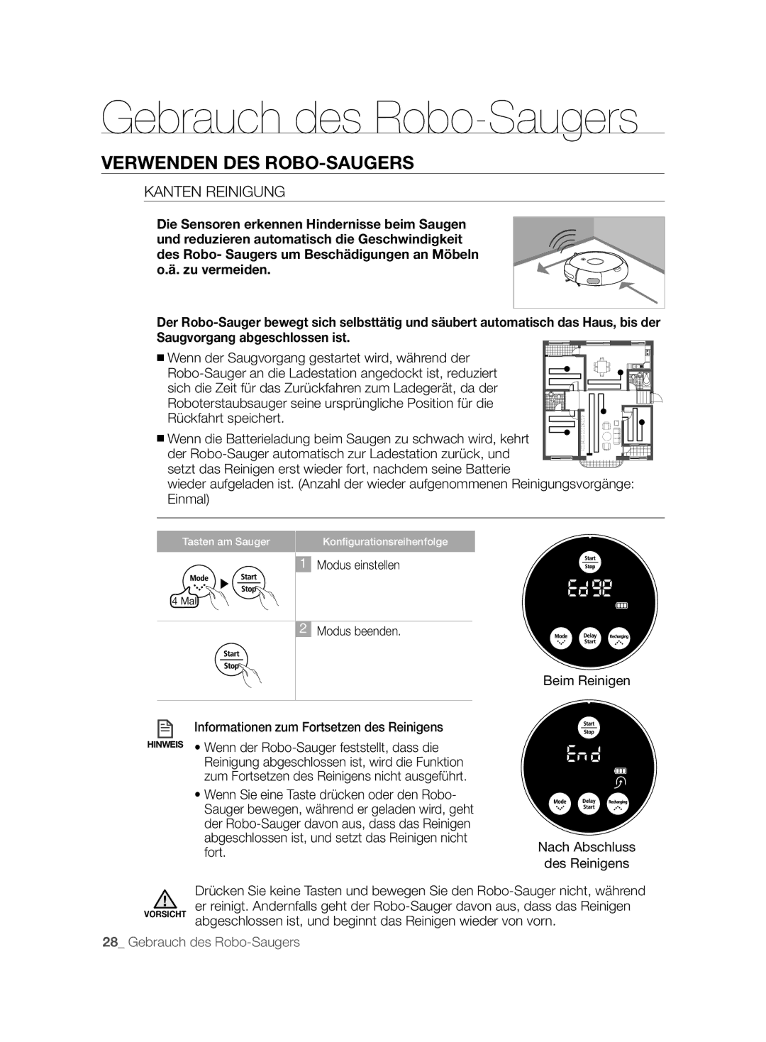 Samsung VCR8825T3B/XEG, VCR8825T3B/XET, VCR8825T3R/XET manual Kanten Reinigung, Informationen zum Fortsetzen des Reinigens 