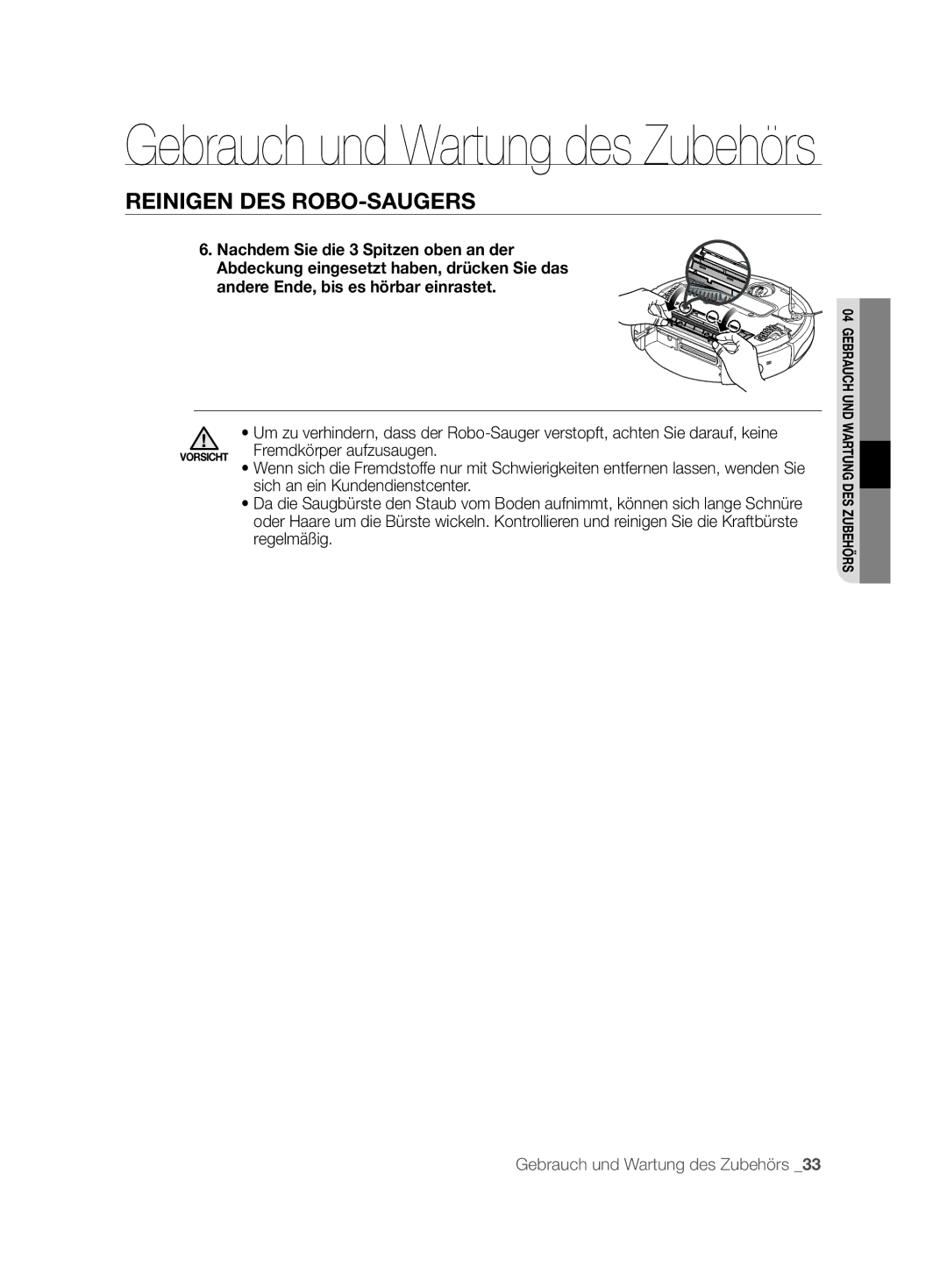 Samsung VCR8825T3B/XET, VCR8825T3B/XEG, VCR8825T3R/XET, VCR8825T3R/XEF manual Fremdkörper aufzusaugen 