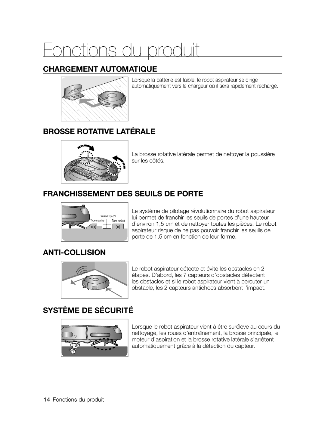 Samsung VCR8825T3R/XET manual Chargement Automatique, Brosse Rotative Latérale, Franchissement DES Seuils DE Porte 