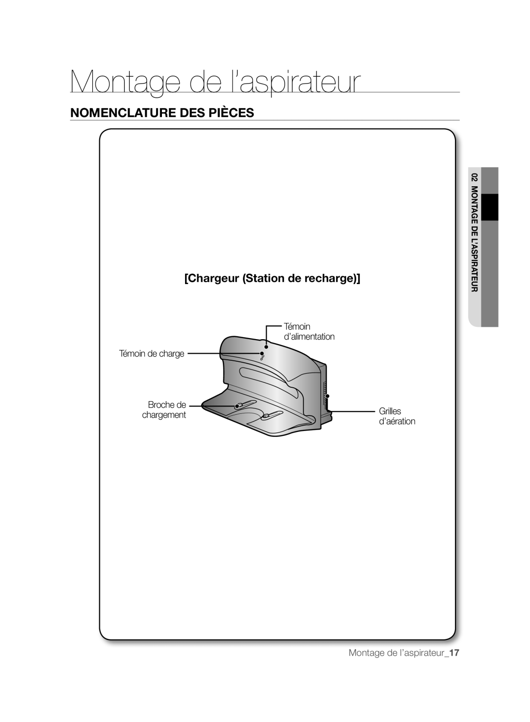 Samsung VCR8825T3B/XET, VCR8825T3B/XEG, VCR8825T3R/XET, VCR8825T3R/XEF manual Chargeur Station de recharge 