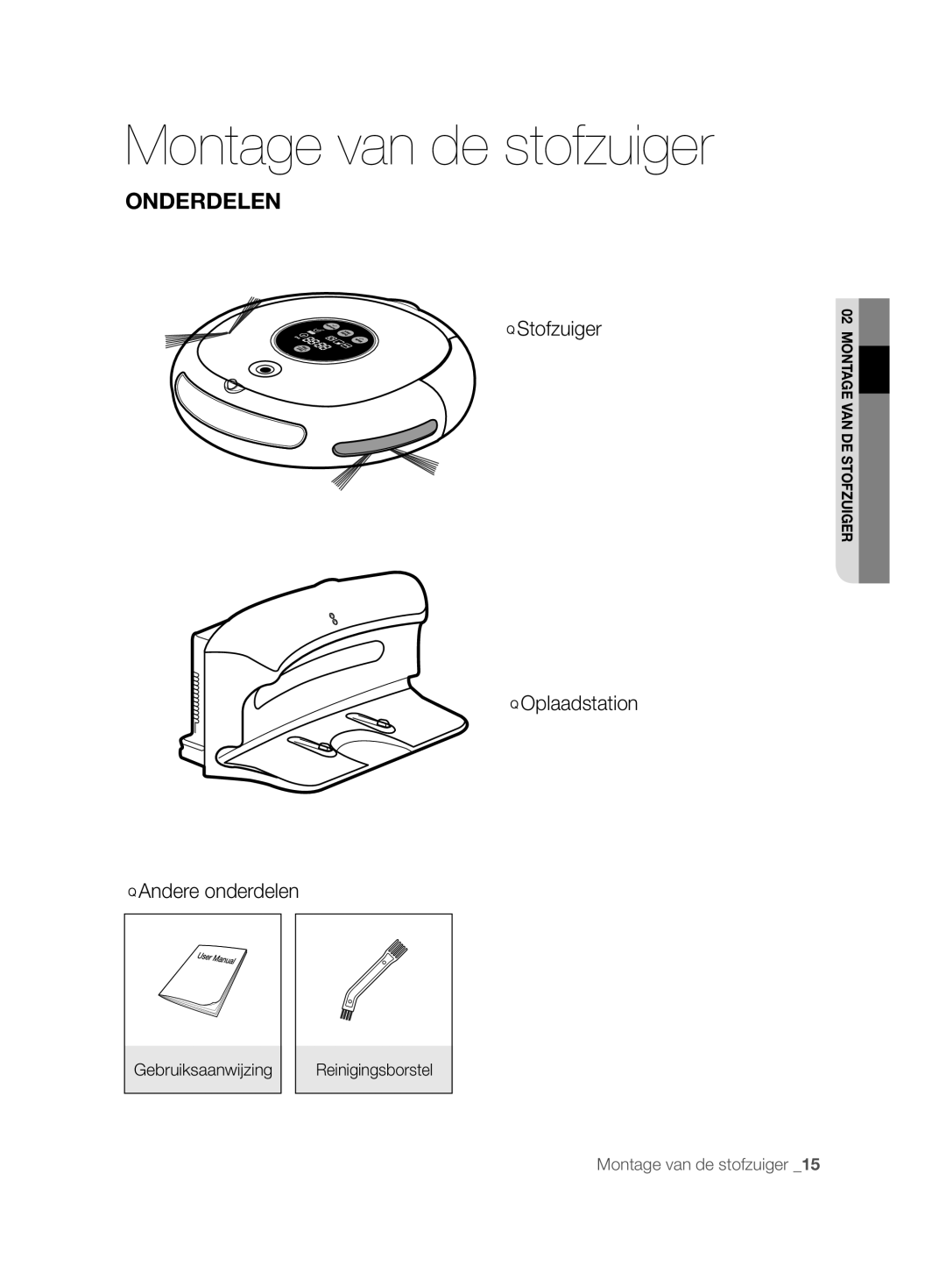 Samsung VCR8825T3R/XEF, VCR8825T3B/XEG, VCR8825T3B/XET, VCR8825T3R/XET manual Montage van de stofzuiger, Onderdelen 