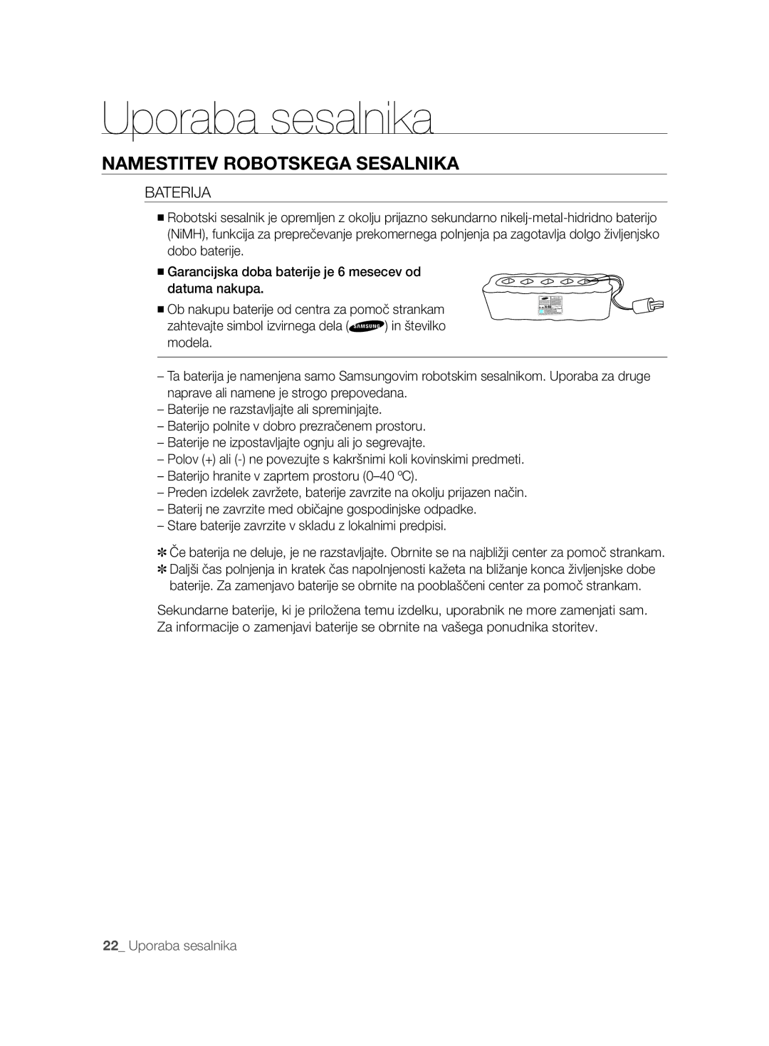 Samsung VCR8825T3W/XAG, VCR8825T3B/XET, VCR8825T3R/XEO manual Baterija 