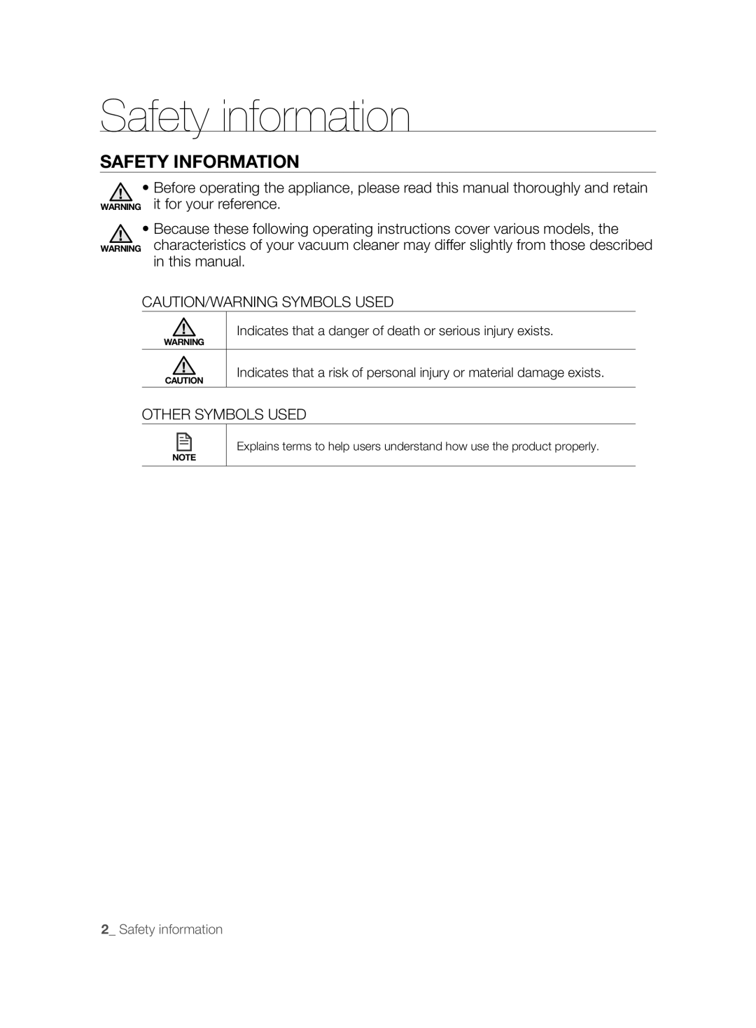 Samsung VCR8825T3W/XAG, VCR8825T3B/XET, VCR8825T3R/XEO manual Safety information, Safety Information, Other Symbols Used 