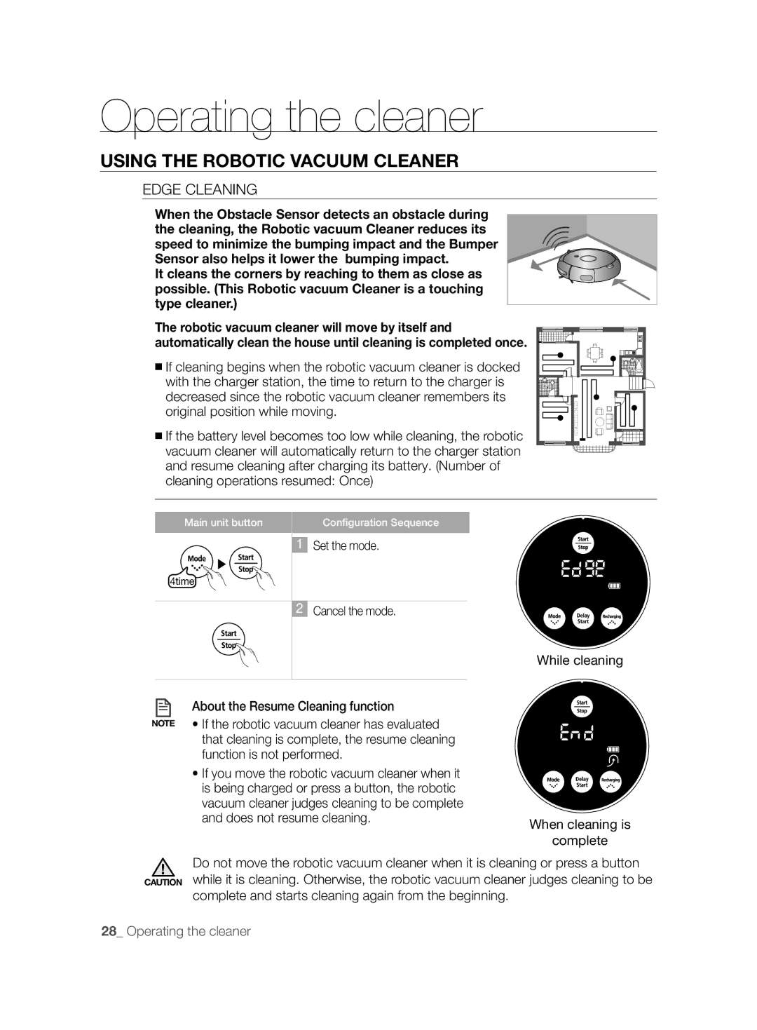 Samsung VCR8825T3R/XEO, VCR8825T3B/XET, VCR8825T3W/XAG manual Edge Cleaning, While cleaning When cleaning is Complete 