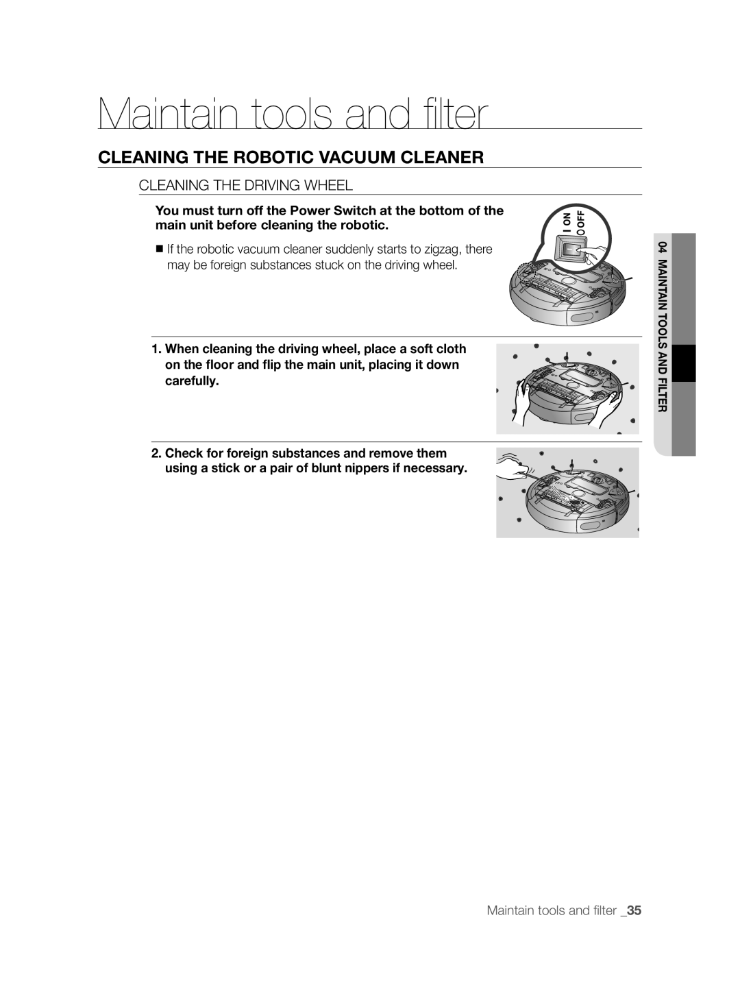 Samsung VCR8825T3W/XAG, VCR8825T3B/XET, VCR8825T3R/XEO manual Cleaning the Driving Wheel 