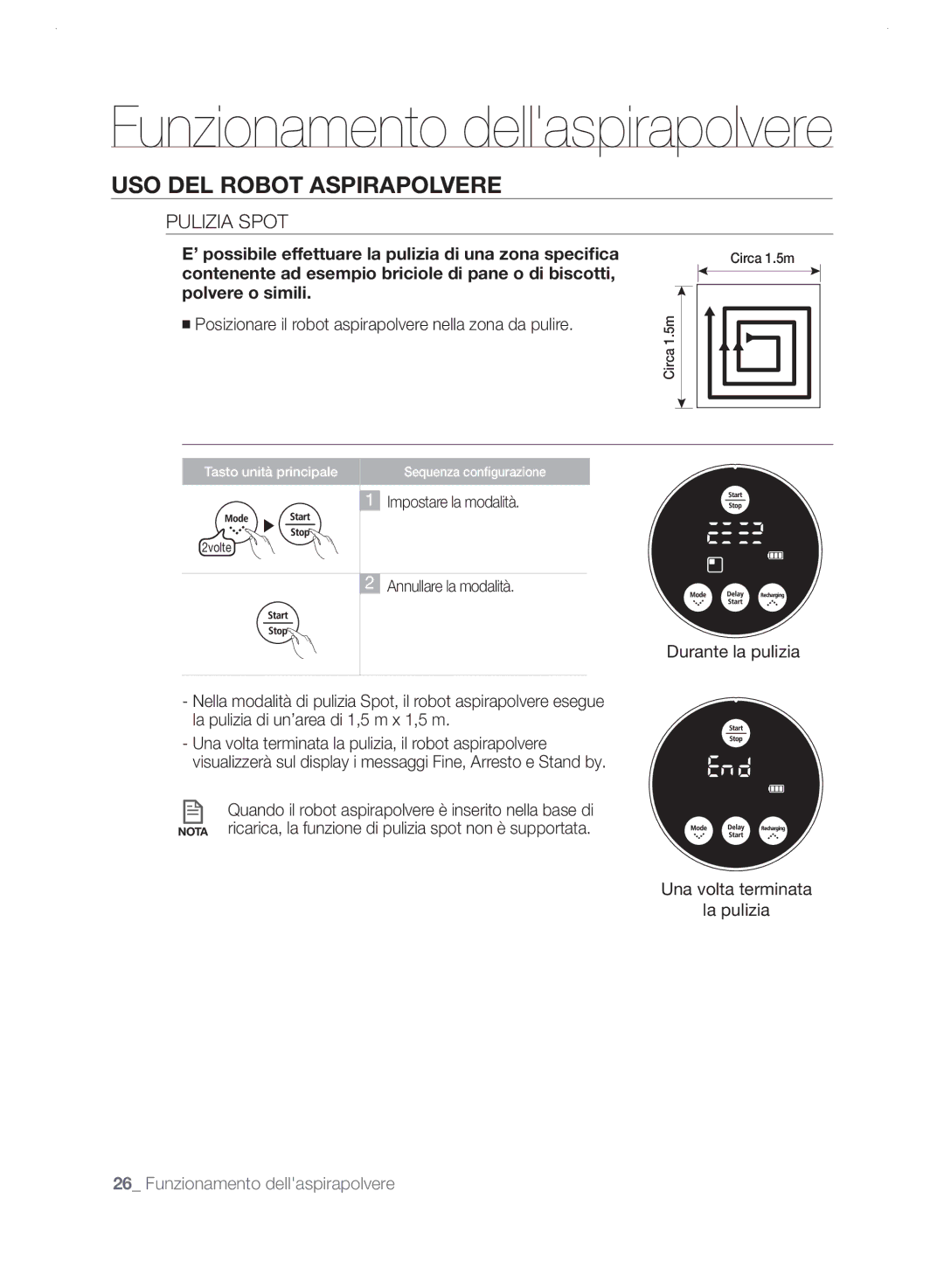 Samsung VCR8825T3B/XET, VCR8825T3R/XET manual Pulizia Spot, Posizionare il robot aspirapolvere nella zona da pulire 