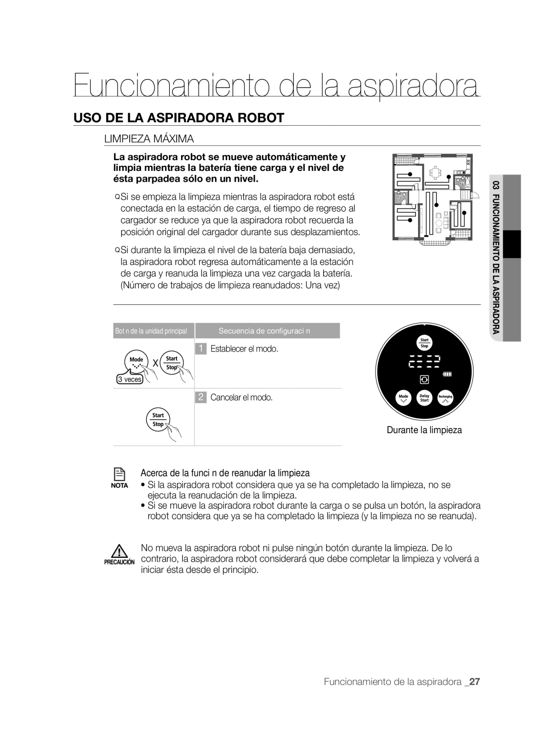 Samsung VCR8825T3W/XEF, VCR8825T3R/XEF manual Limpieza Máxima 