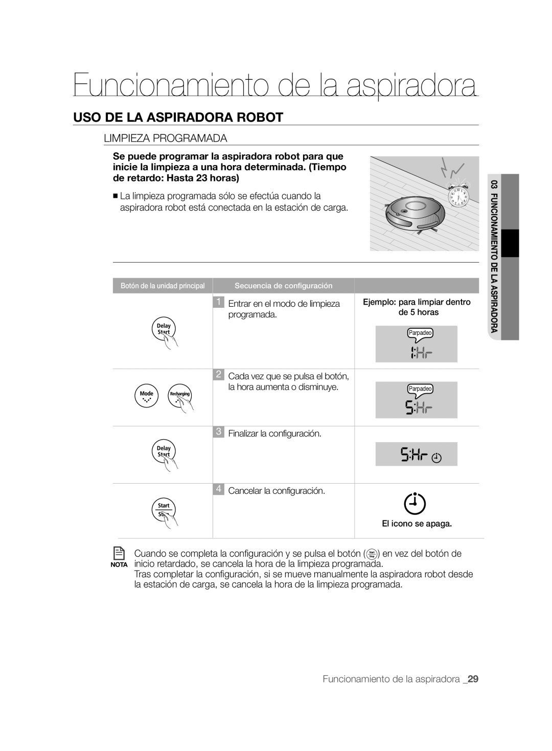 Samsung VCR8825T3W/XEF, VCR8825T3R/XEF manual Limpieza Programada 