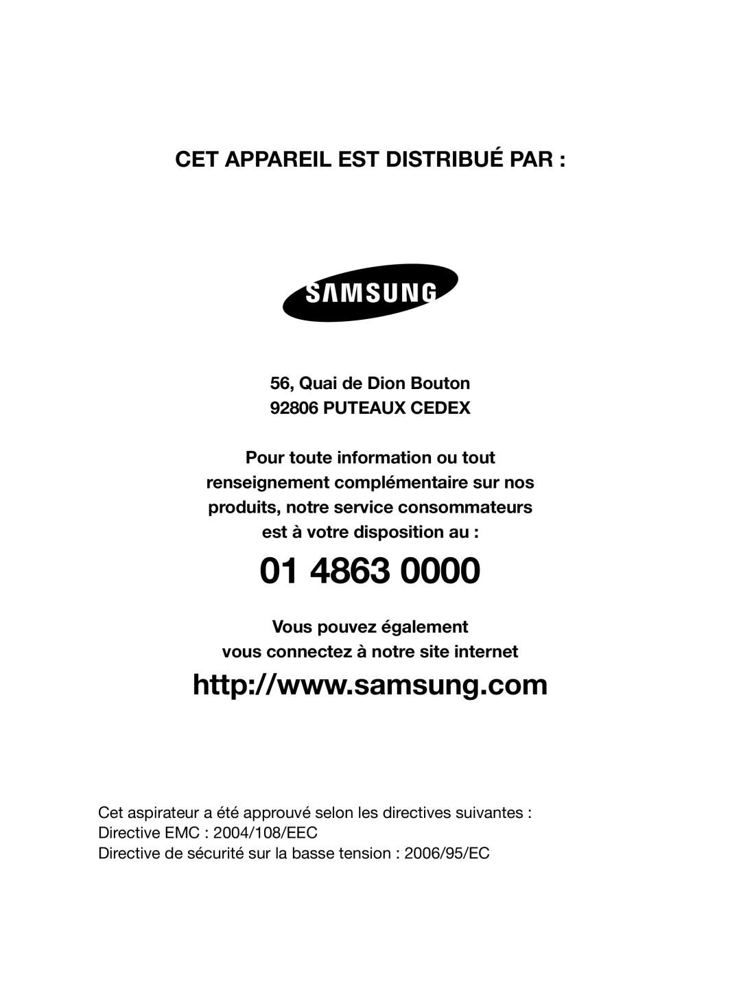 Samsung VCR8825T3R/XEF, VCR8825T3W/XEF manual 01 4863 