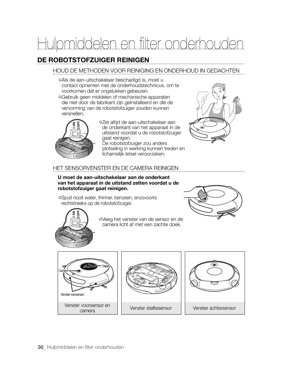 Samsung VCR8825T3R/XEF manual DE Robotstofzuiger Reinigen, Houd DE Methoden Voor Reiniging EN Onderhoud in Gedachten 