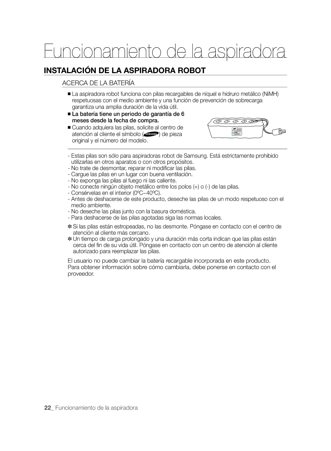 Samsung VCR8828T3B/XEF manual Acerca DE LA Batería 