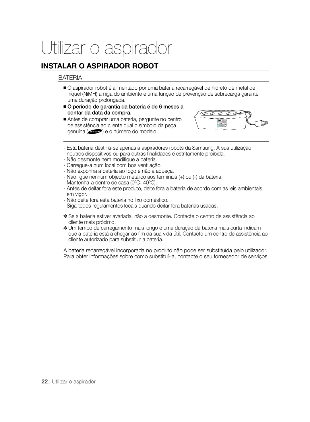 Samsung VCR8828T3B/XEF manual Bateria 