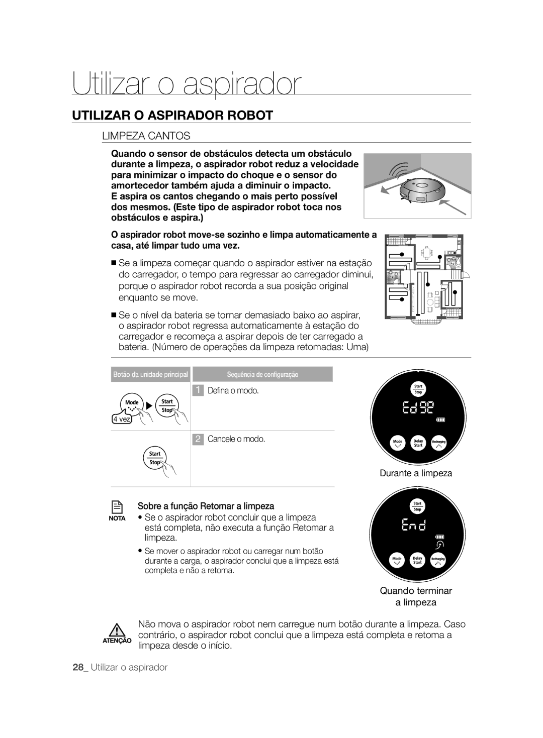 Samsung VCR8828T3B/XEF manual Limpeza Cantos 