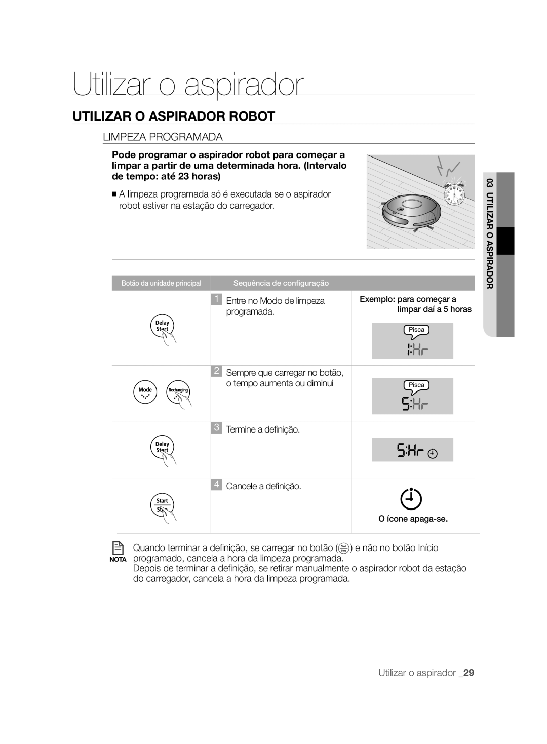 Samsung VCR8828T3B/XEF manual Limpeza Programada 