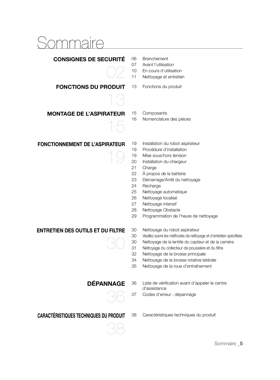 Samsung VCR8828T3B/XEF manual Sommaire, Consignes DE Securité, Fonctions DU Produit, Montage DE L’ASPIRATEUR 