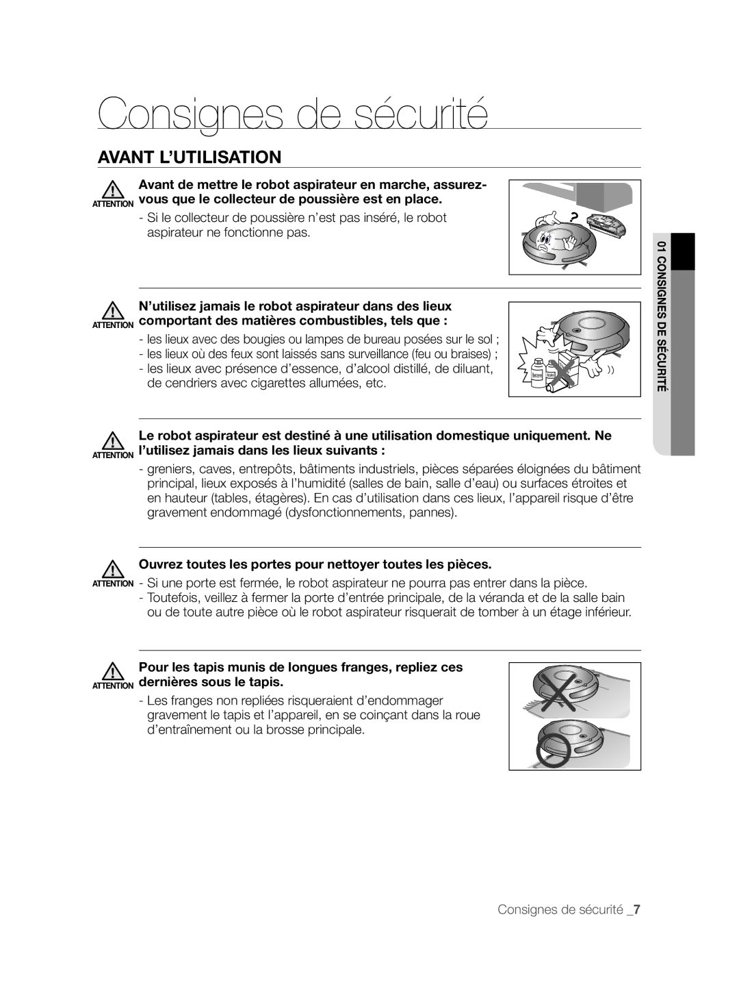 Samsung VCR8828T3B/XEF manual Avant L’UTILISATION, Avant de mettre le robot aspirateur en marche, assurez 