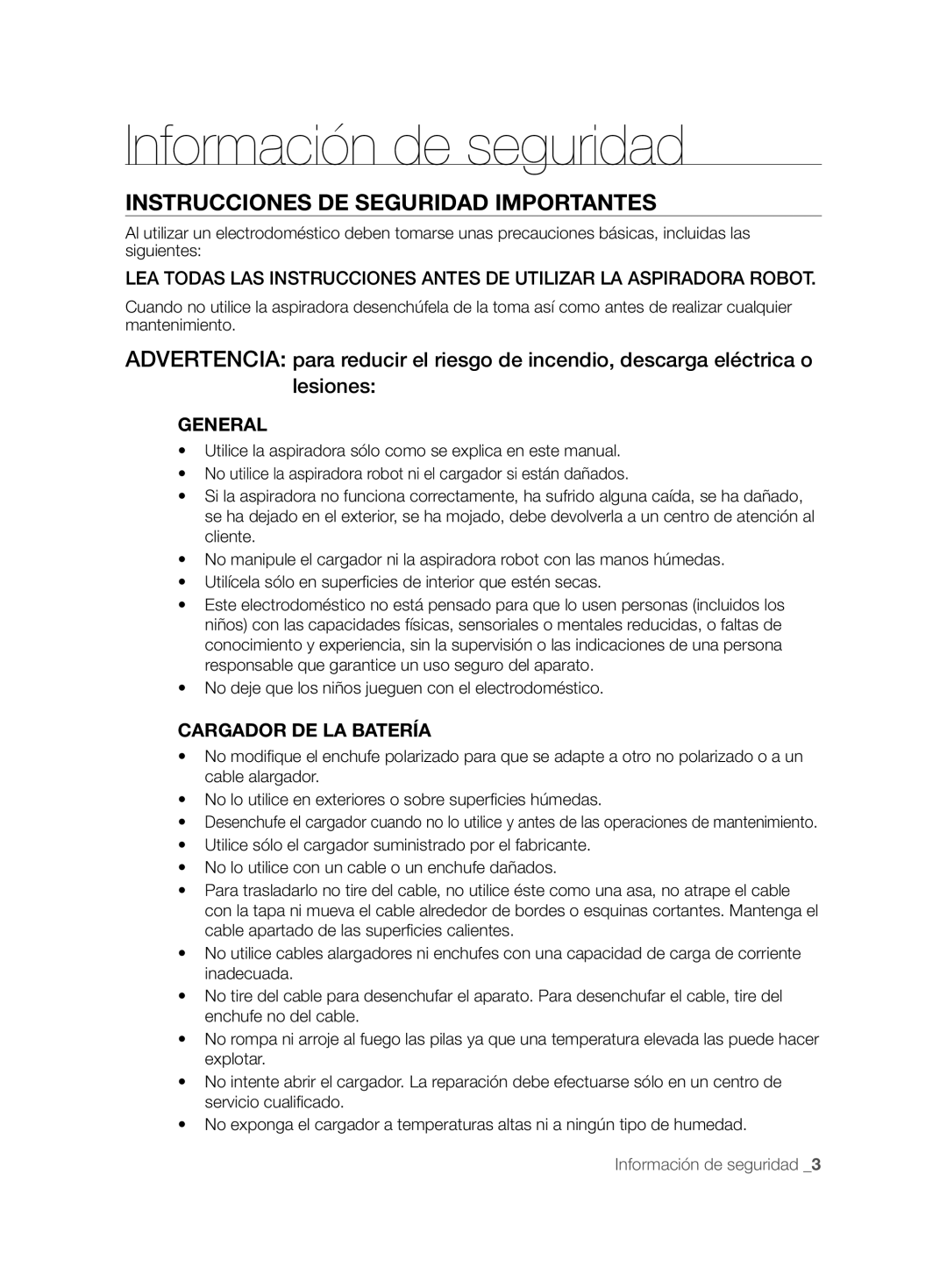 Samsung VCR8828T3B/XEF manual Instrucciones DE Seguridad Importantes, General, Cargador DE LA Batería 