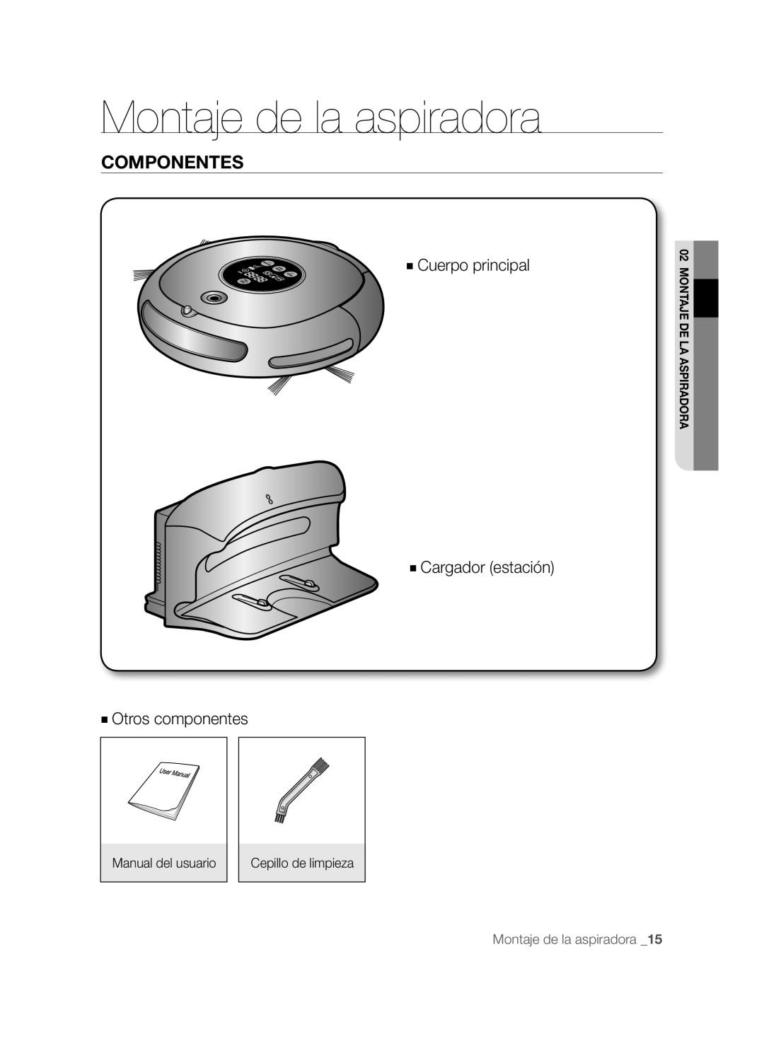 Samsung VCR8828T3B/XEF manual Montaje de la aspiradora, Componentes 