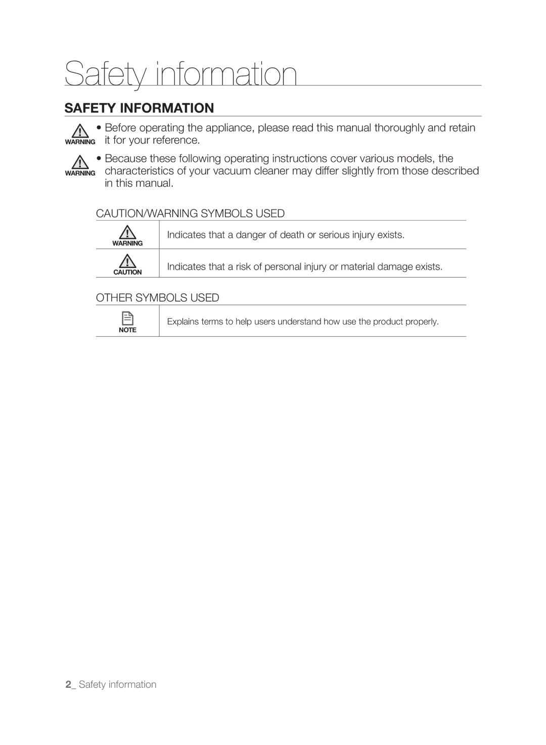 Samsung DJ68-00518A, VCR8830T1R, SR8830 user manual Safety information, Safety Information, Other Symbols Used 