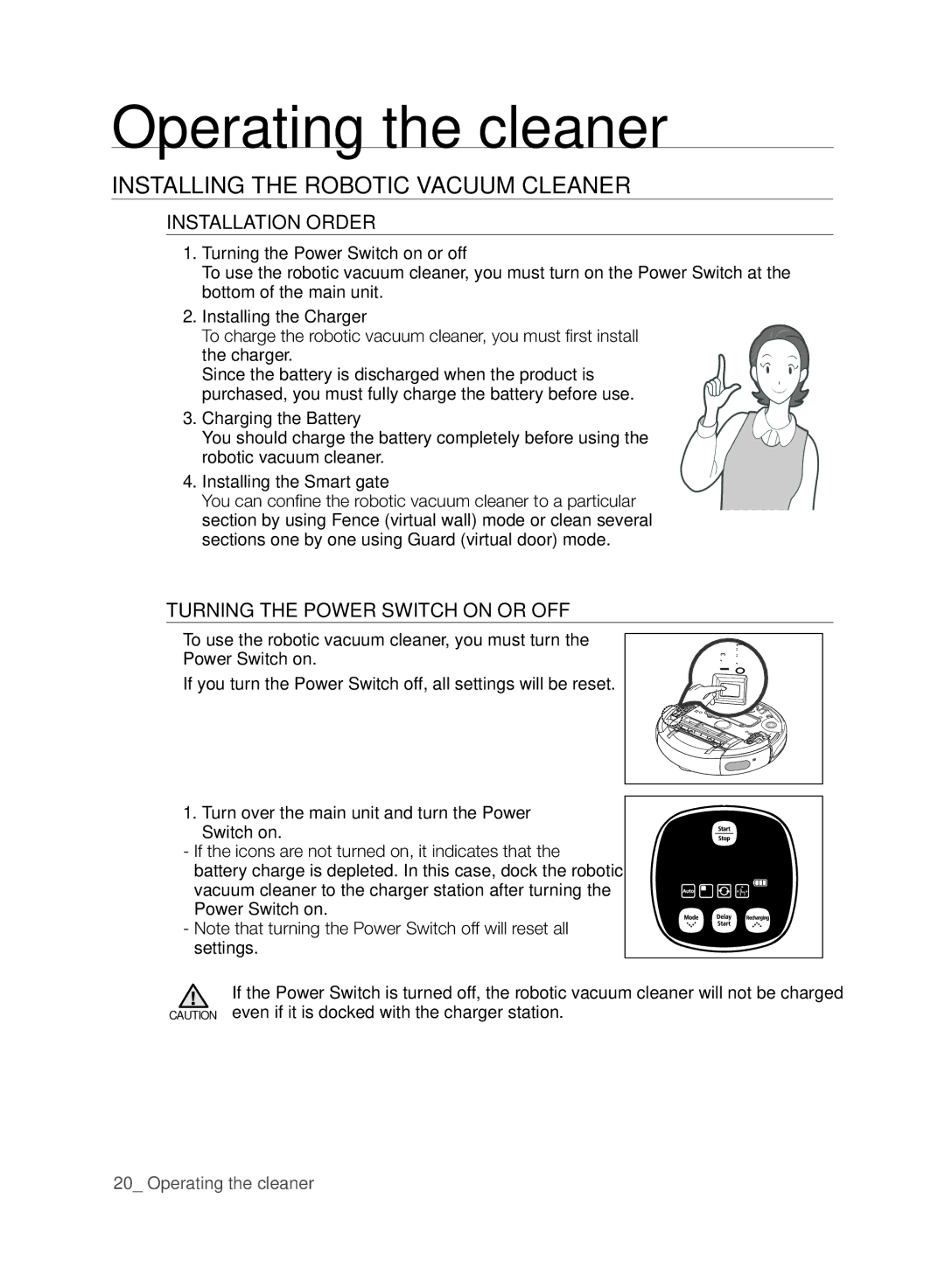 Samsung DJ68-00518A, VCR8830T1R, SR8830 Operating the cleaner, Installing the robotic vacuum cleaner, Installation order 