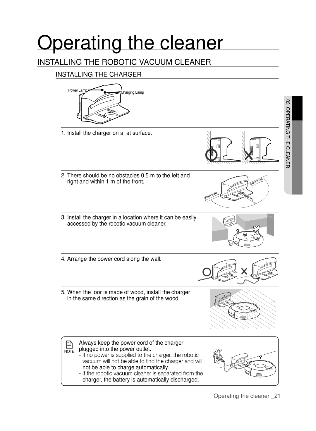 Samsung VCR8830T1R, SR8830, DJ68-00518A user manual Installing the charger, Always keep the power cord of the charger 